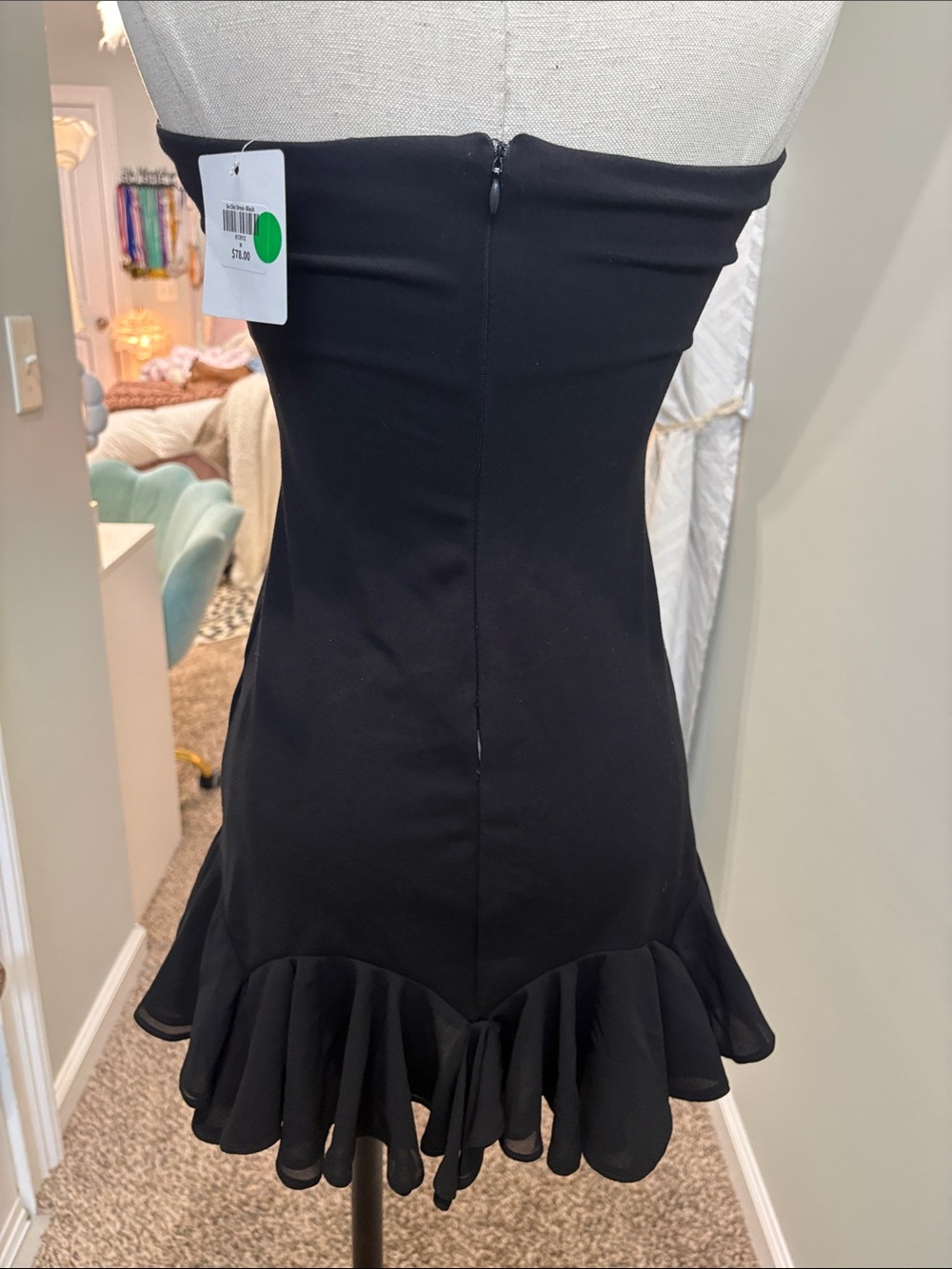 🖤 DISCO BLACK STRAPLESS DRESS WITH RUFFLE HIM - Picture 4 of 7